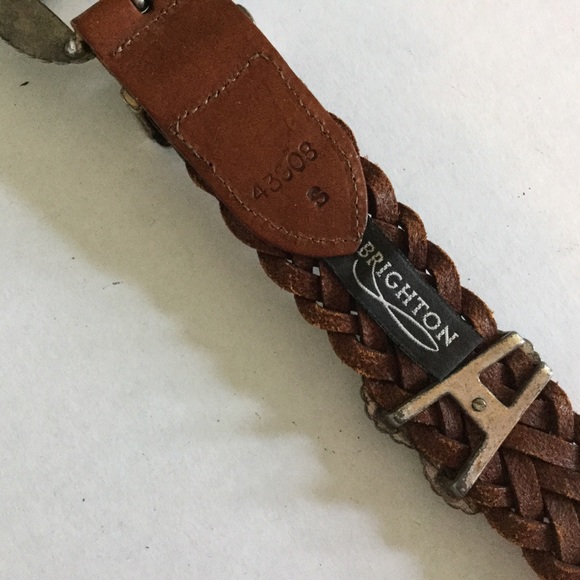🟢BRIGHTON Brown Leather Silver Concho Belt Size S - Picture 2 of 7